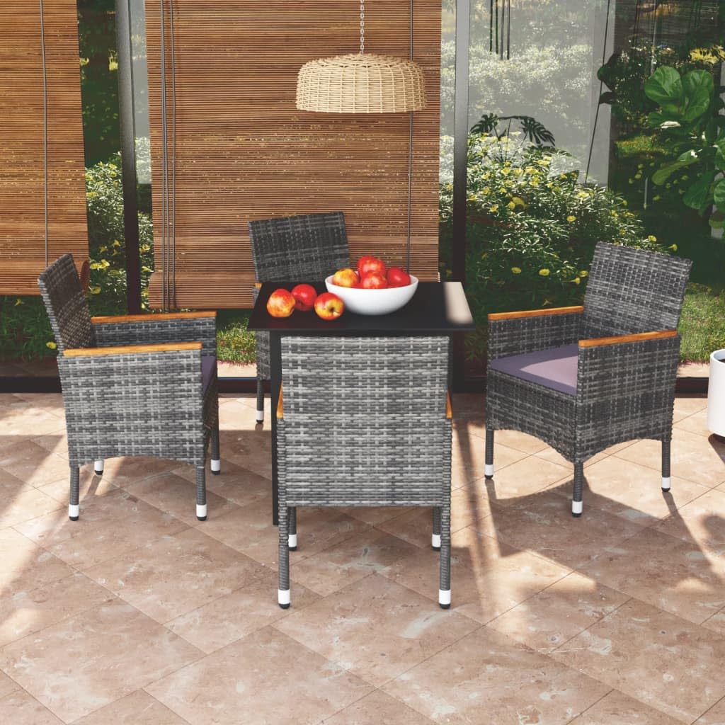 vidaXL Patio Dining Set 5 Piece with Cushions - Poly Rattan Garden Table and Chairs, Gray