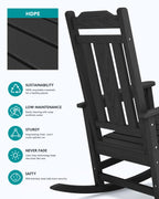 Serwall Outdoor Rocking Chair Black Set Of 6, All Weather Patio Rocking Chair, Hdpe Poly Rocking Chair For Adults, Heavy Duty Front Porch Rocker