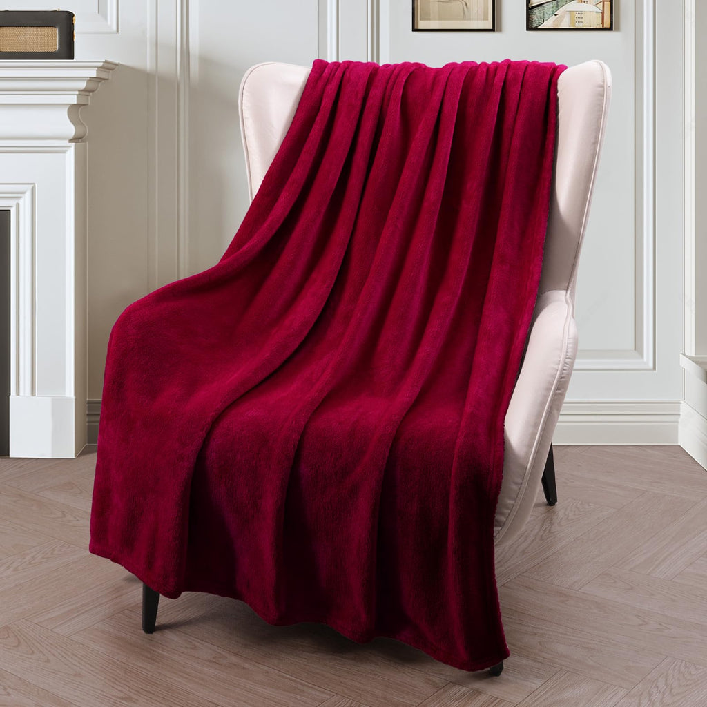 Exclusivo Mezcla Extra Large Fleece Throw Blanket For Couch, Sofa, 300Gsm Super Soft And Warm Blankets, Deep Red Throw All Seaso