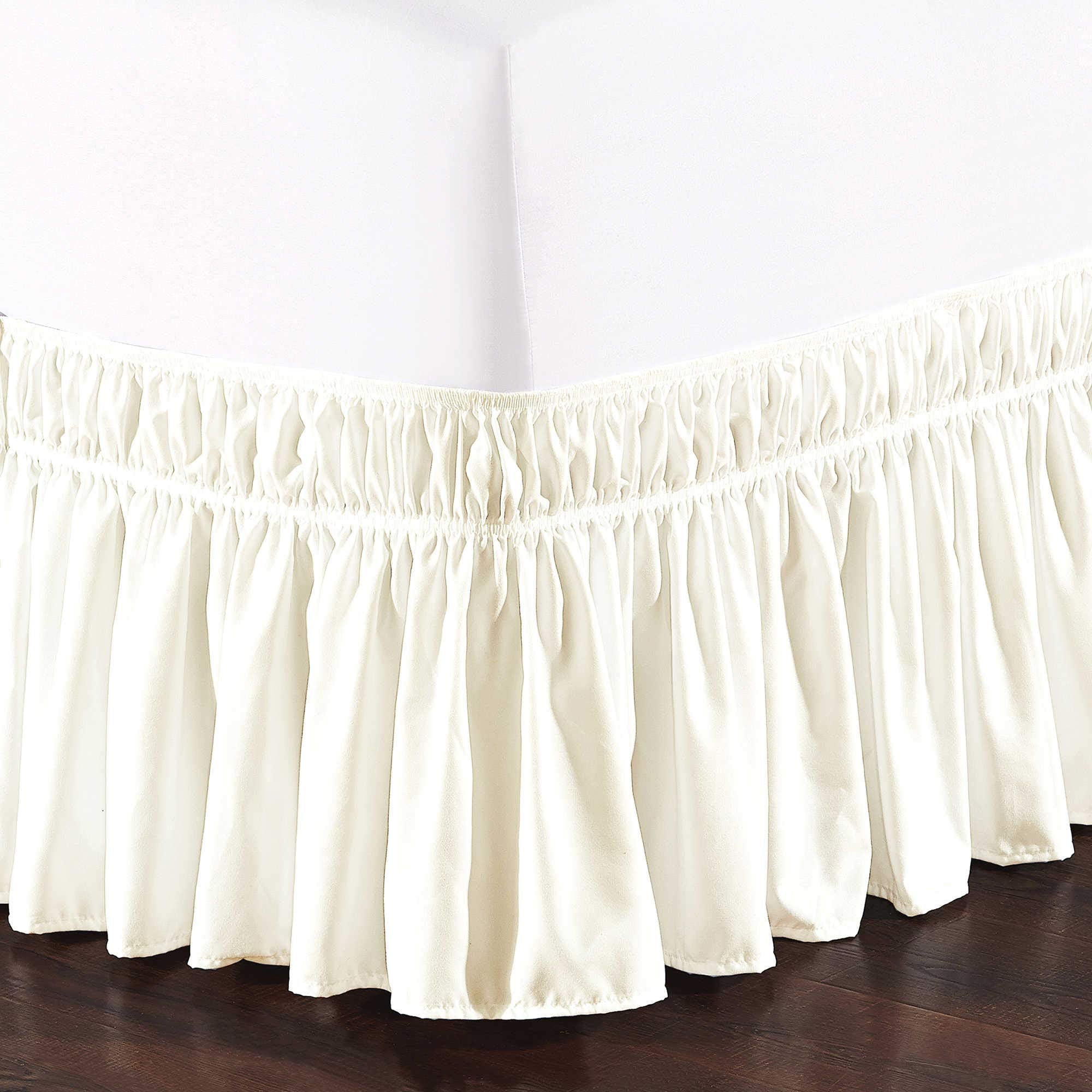 Elegant Comfort Three Fabric Sides Wrap Around Elastic Style Solid Bed Skirt, Easy On/Easy Off Dust Ruffled Bed Skirts 16 Inch T