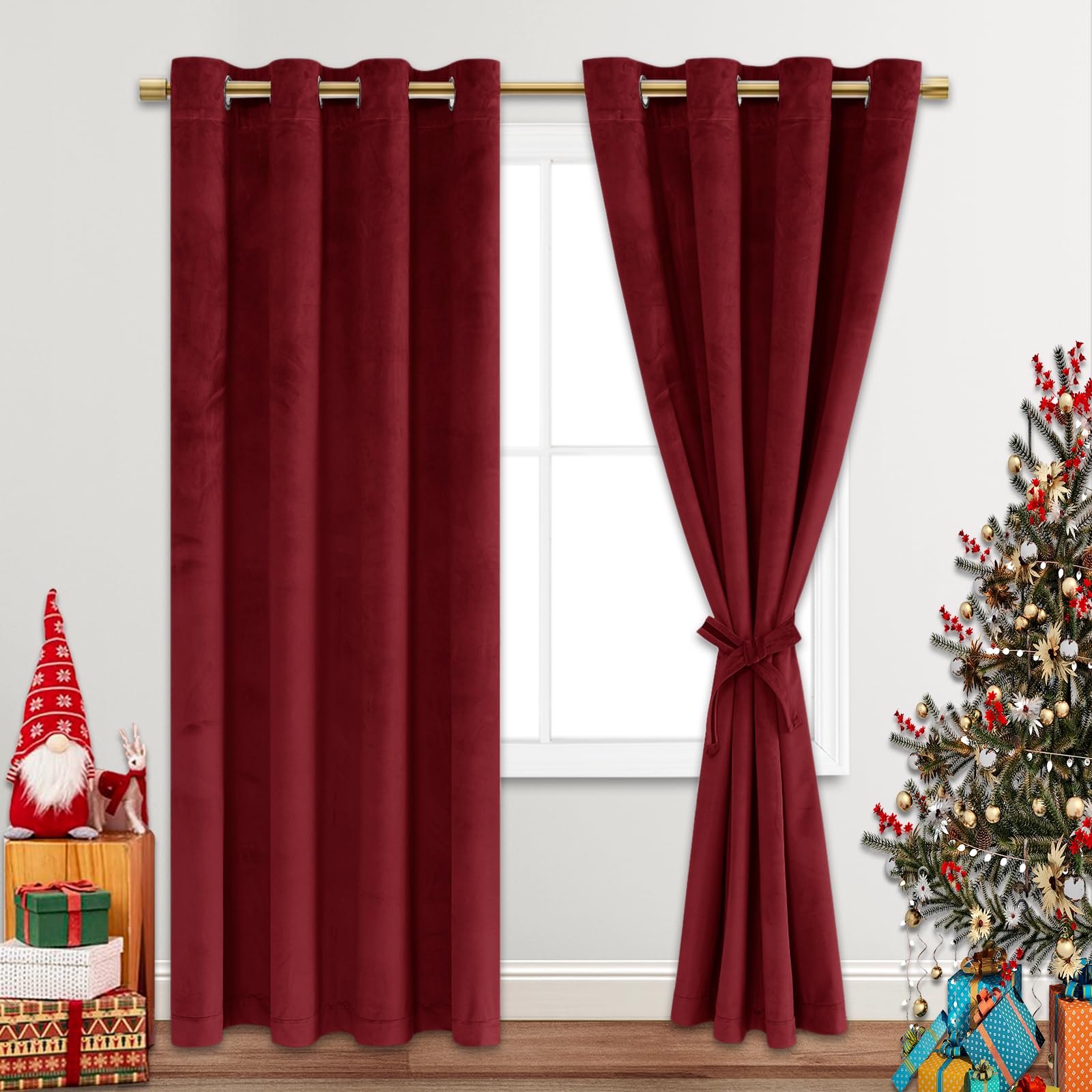 Jiuzhen Wine Red Velvet Curtains 72 Inches Blackout Curtains For Living Room - Privacy Protect Room Darkening Grommet Thick Velv