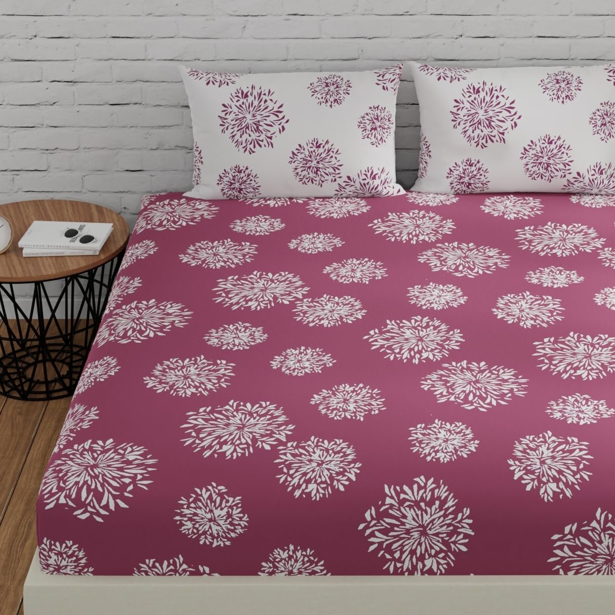 Huesland By Ahmedabad Cotton 144 Tc Bedsheet Double Bed Cotton With 2 Pillow Covers  Mauve & White