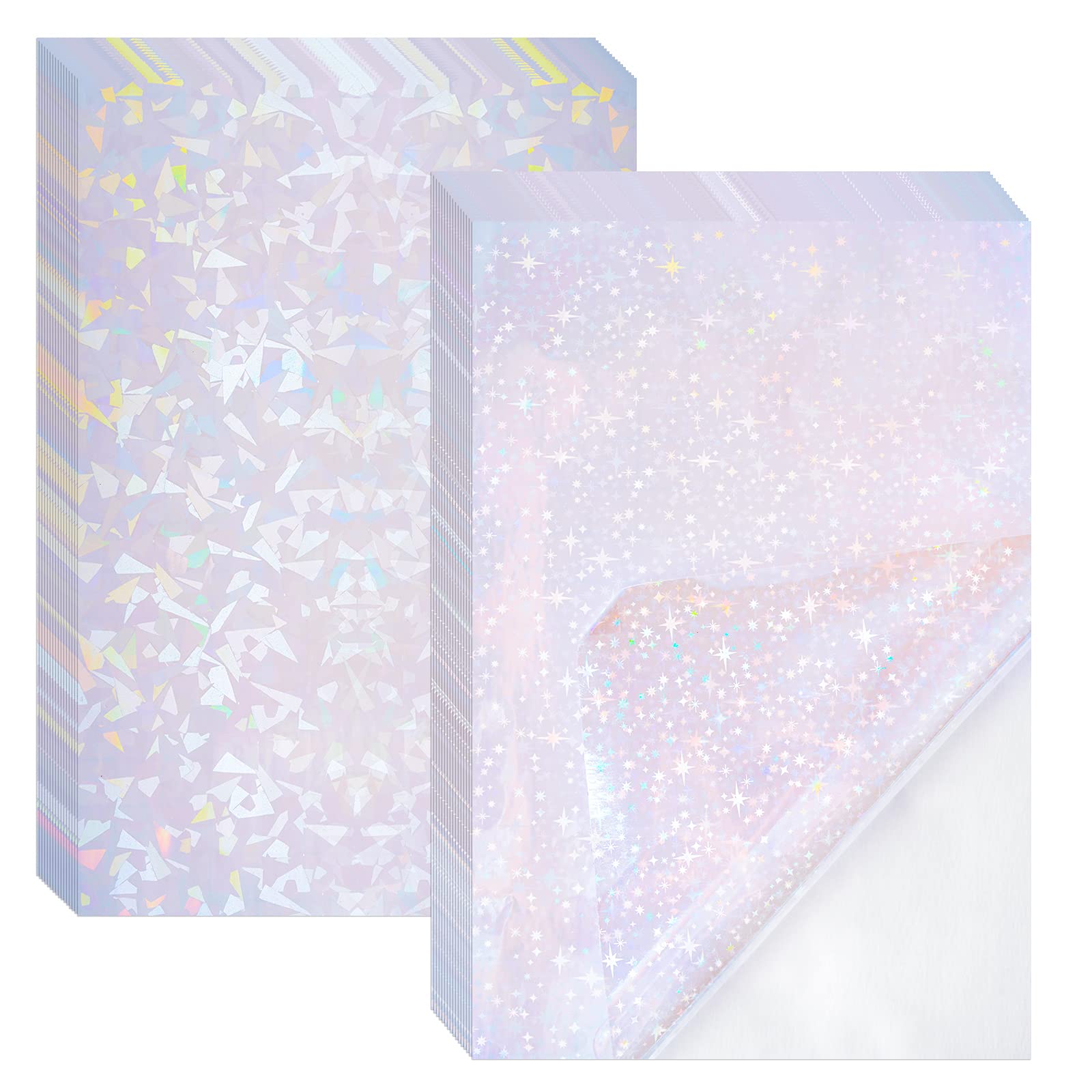2 Types Transparent Holographic Laminate Sheets Overlay Lamination Vinyl A4 Size Self-Adhesive Holographic Laminate Film Waterpr