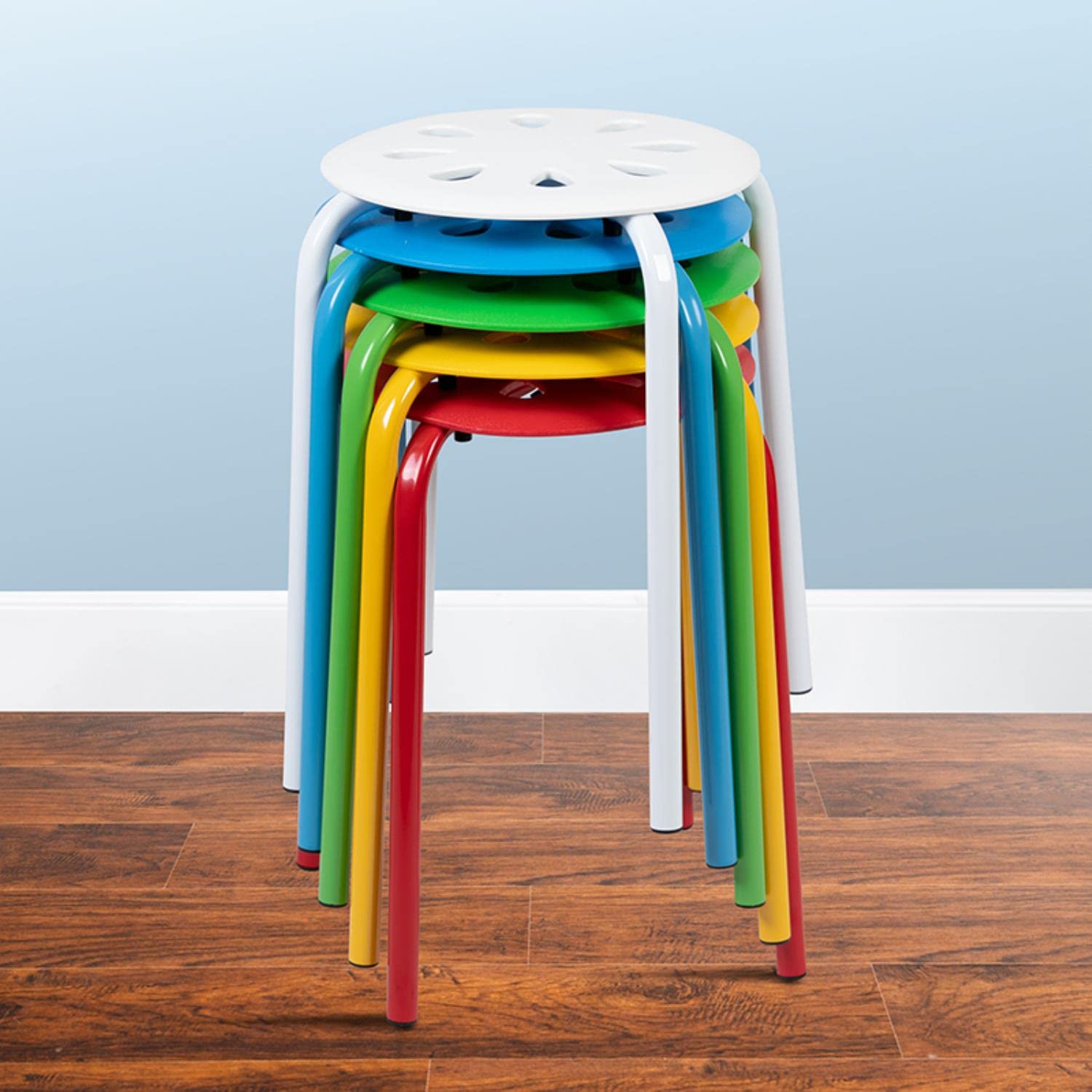 Flash Furniture Bailey Plastic Nesting Stack Stools, 17.5"Height, Assorted Colors (5 Pack)