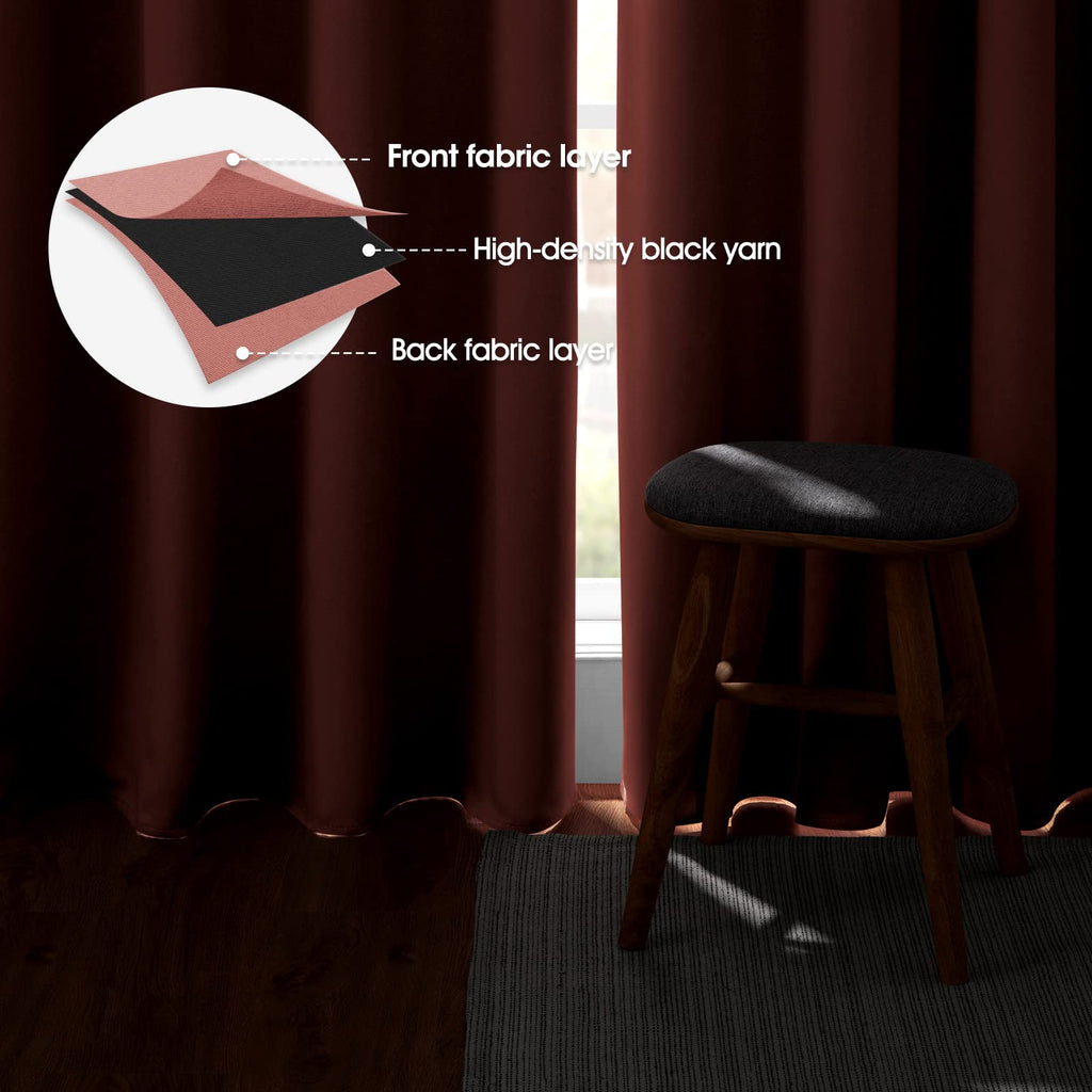 Homeideas Coral Blackout Curtains For Bedroom 52 X 96 Inch Length 2 Panels Set Room Darkening Bedroom Curtains, Soundproof Thermal Grommet Window Curtains For Living Room For Christmas