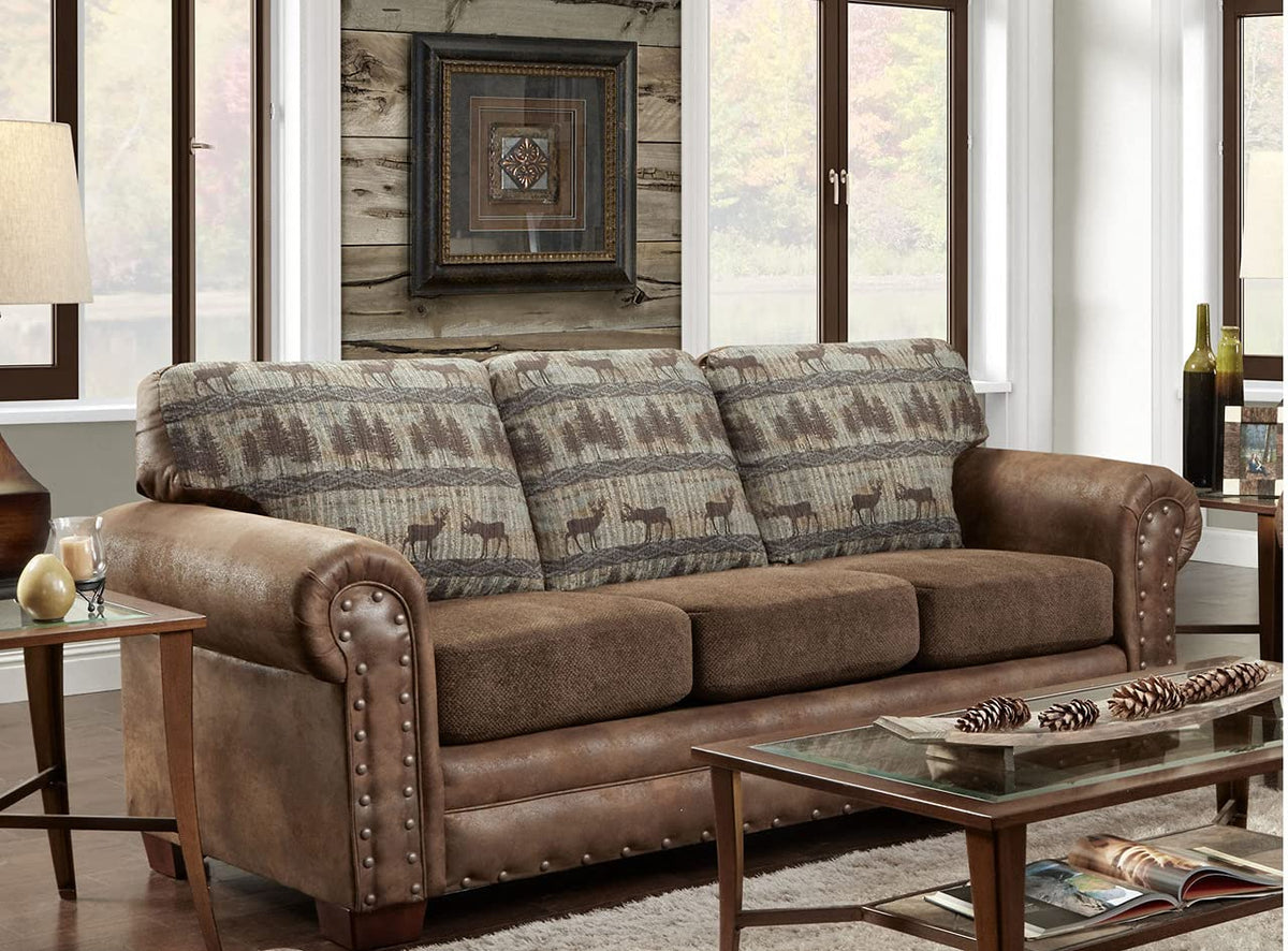 American Furniture Classics Sofa in Deer Teal Lodge Tapestry, Deer Teal Tapestry