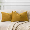 Juspurbet Mustard Yellow Decorative Lumbar Velvet Throw Pillow Covers 12X20,Pack Of 2 Luxury Soft Solid Cushion Cases For Sofa C