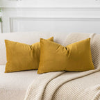 Juspurbet Mustard Yellow Decorative Velvet Throw Pillow Covers 16X24,Pack Of 2 Luxury Soft Solid Cushion Cases For Sofa Couch Be