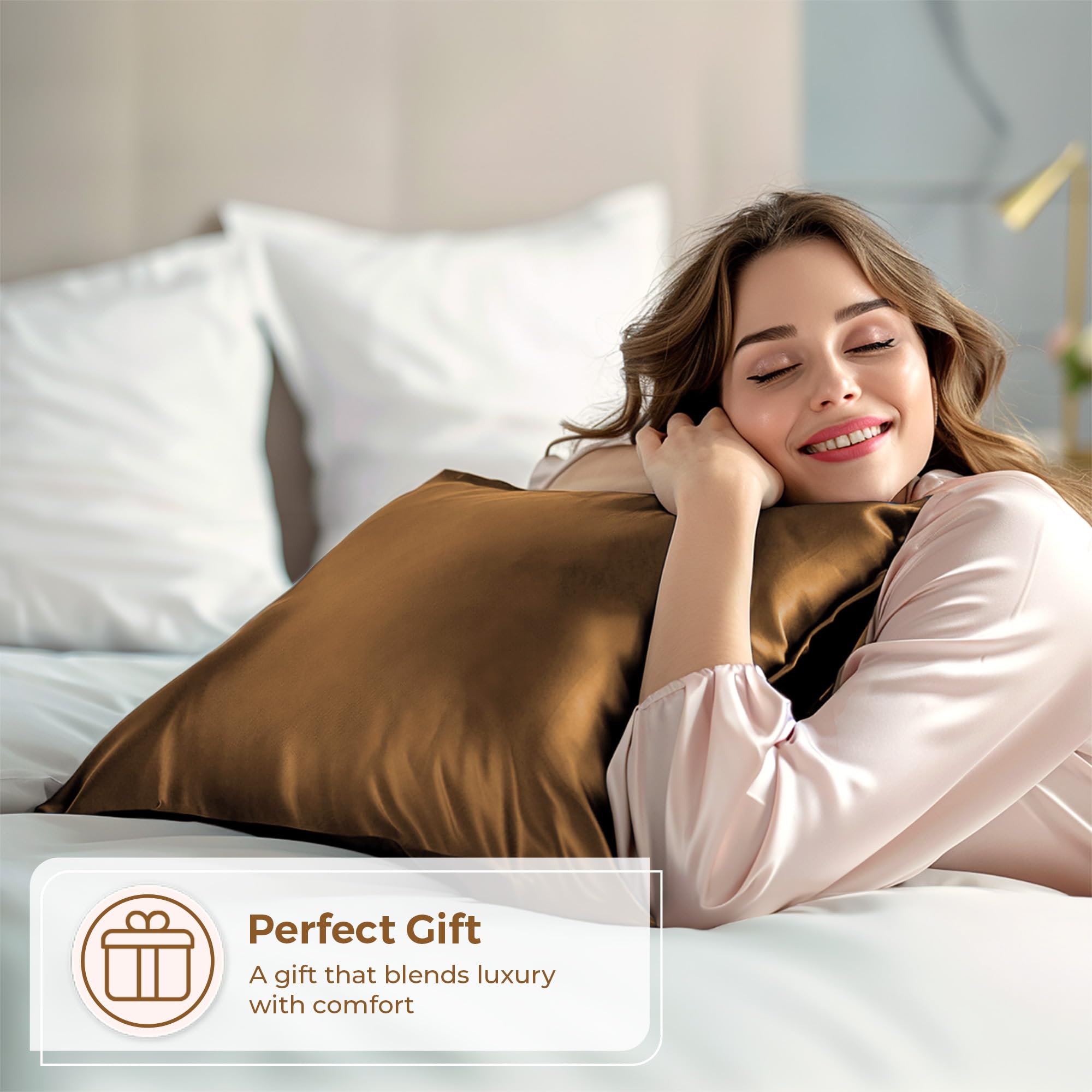 Pure Bedding Satin Pillowcase 2 Pack - Queen Size (20''X30'', Coffee) - Silky Pillow Cases For Hair And Skin - Satin Pillow Cove