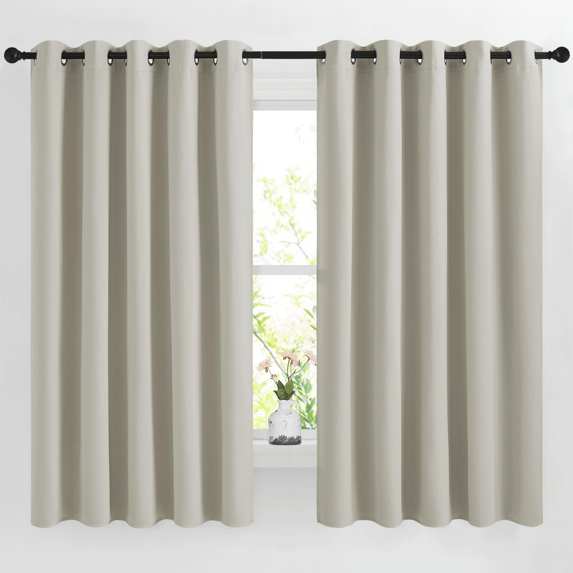 Nicetown Natural Room Darkening Bedroom Curtain, Window Treatment Thermal Insulated Solid Grommet Voice Reducing Drapes For Kids