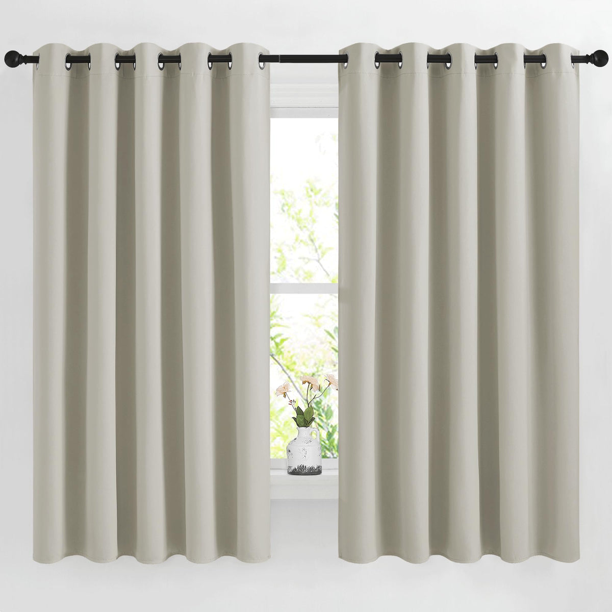 Nicetown Natural Room Darkening Bedroom Curtain, Window Treatment Thermal Insulated Solid Grommet Voice Reducing Drapes For Kids