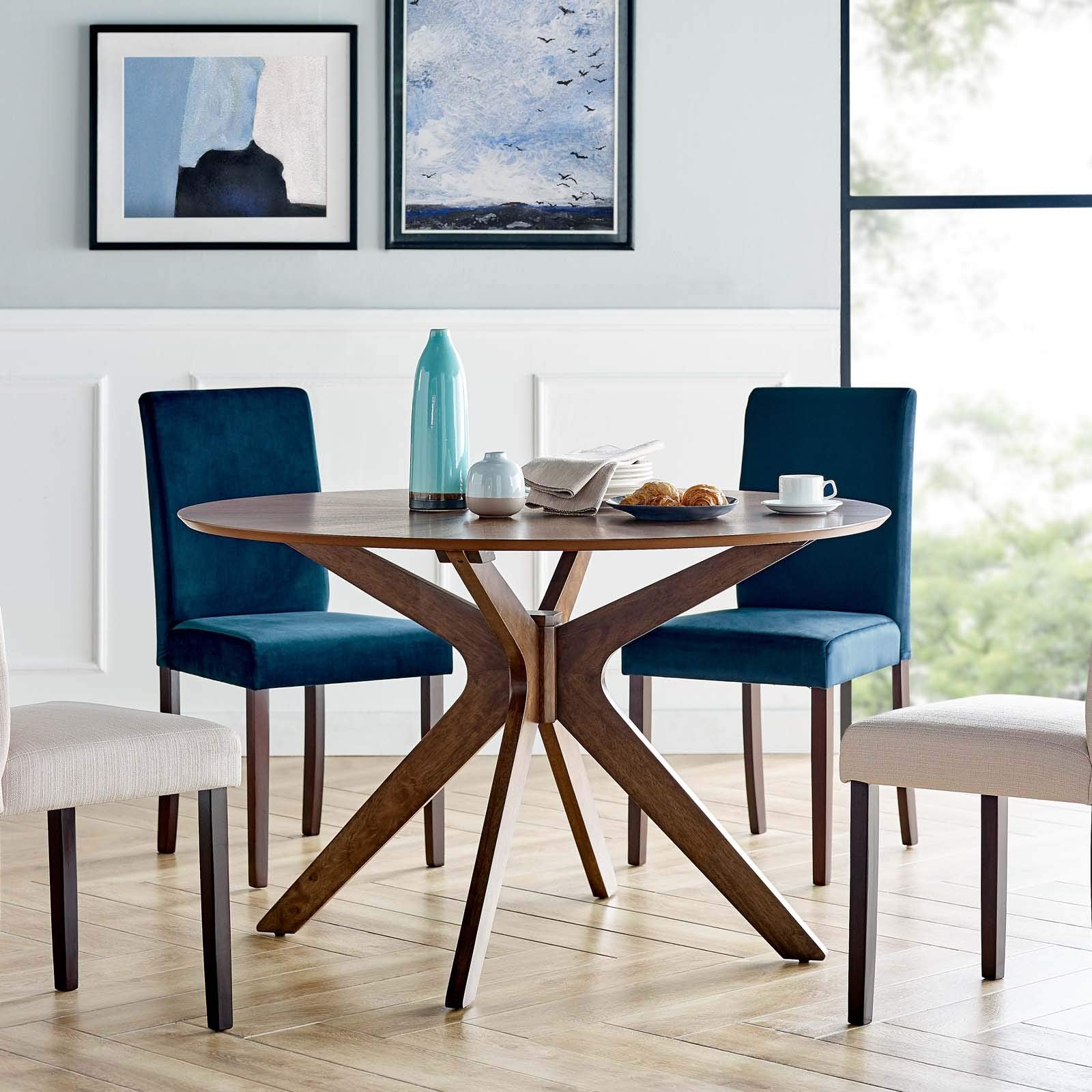 Modway Crossroads 47&quot; Round Wood Dining Table, Walnut