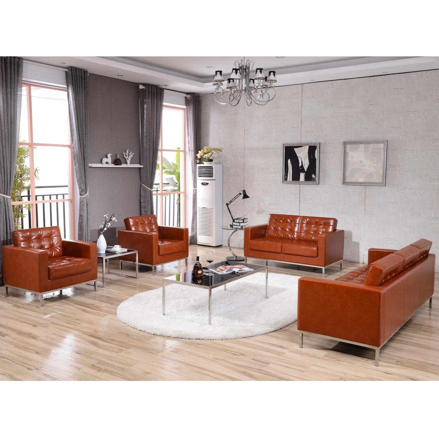 Flash Furniture Hercules Lacey Series Contemporary Cognac Leathersoft Chair With Stainless Steel Frame