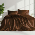 Love'S Cabin 4Piece California King Satin Bed Linen Set, Brown Silky Satin Sheets, Deep Pocket, Luxury Silk Feel, 1 Flat, 1 Fitt