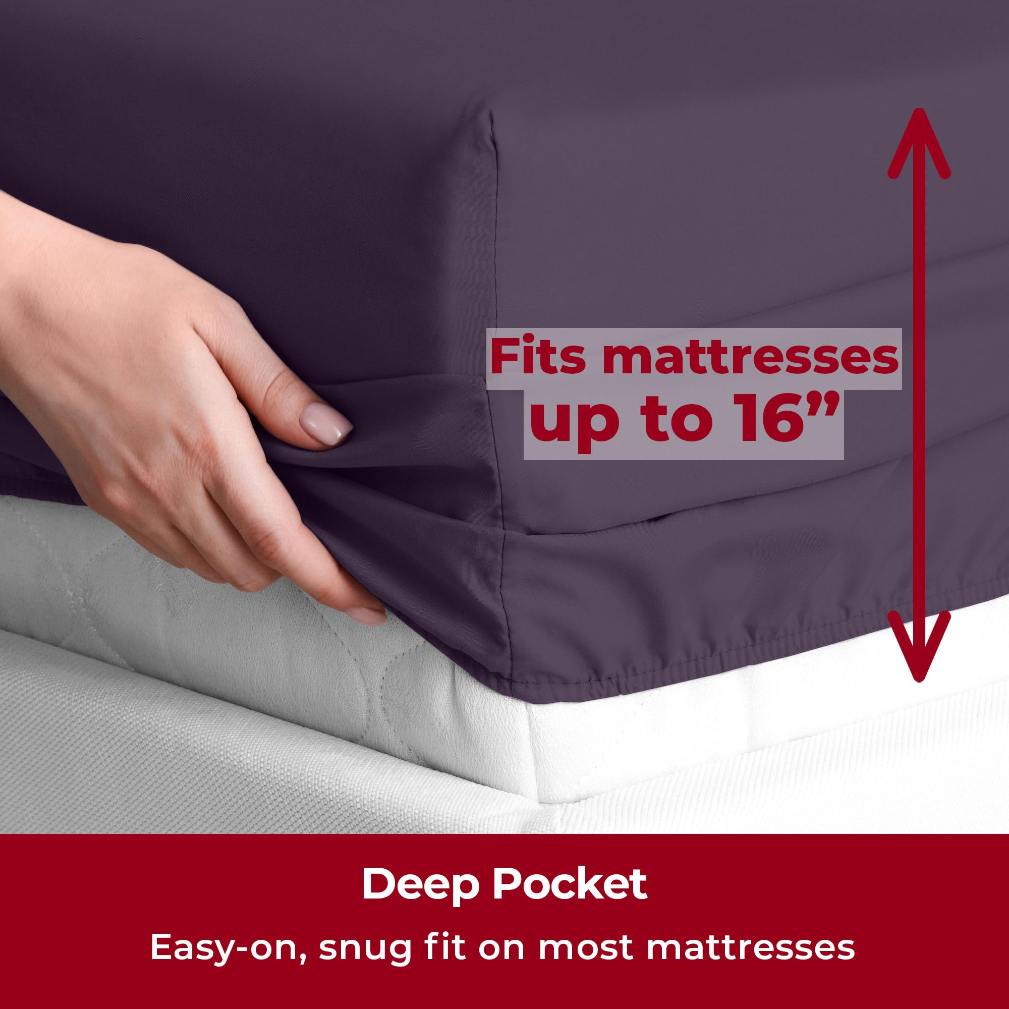 Mellanni Queen Sheet Set - 6-Piece Iconic Collection Bedding, (Including 4 Pillowcases), 16-Inch Deep Pocket, Easy Care, Extra Soft, Cooling Sheets, Brushed Microfiber - Purple