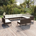 vidaXL Garden Lounge Set 12 Piece, Sectional Sofa for Outdoor, Couch with Cushions, Patio Lounge Set, Farmhouse Modern, Poly Rattan Brown