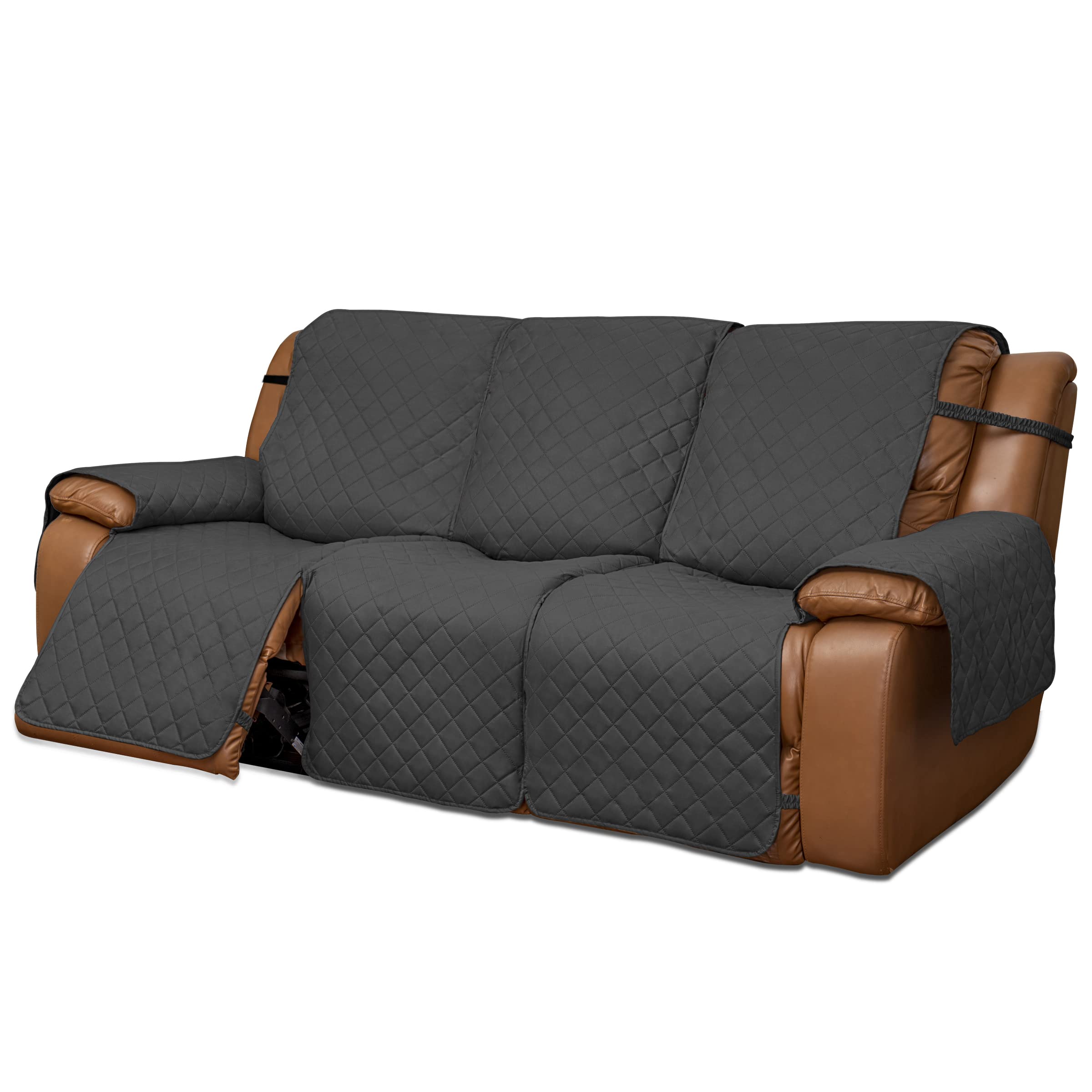 Easy-Going Oversized Recliner Sofa Cover, Reversible Couch Cover For 3 Seat Recliner, Split Sofa Cover For Each Seat With Elastic Straps For Kids, Dogs, Pets (3 Seater, Dark Gray/Dark Gray)