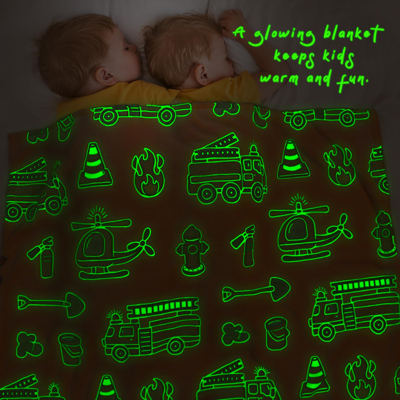 Kivee Fire Truck Blanket Glow In The Dark Blanket For Toddler Boy Blanket Firetruck Gifts Toys For Boys Son Birthday