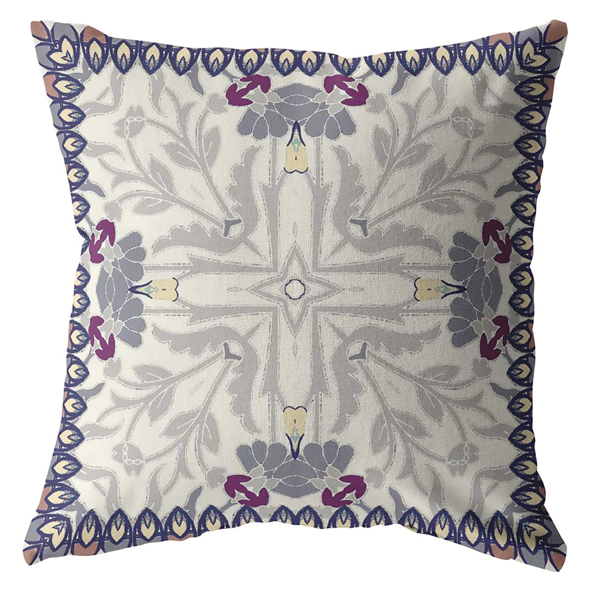 HomeRoots Broadcloth Gray Floral Frame Indoor Outdoor Throw Pillow