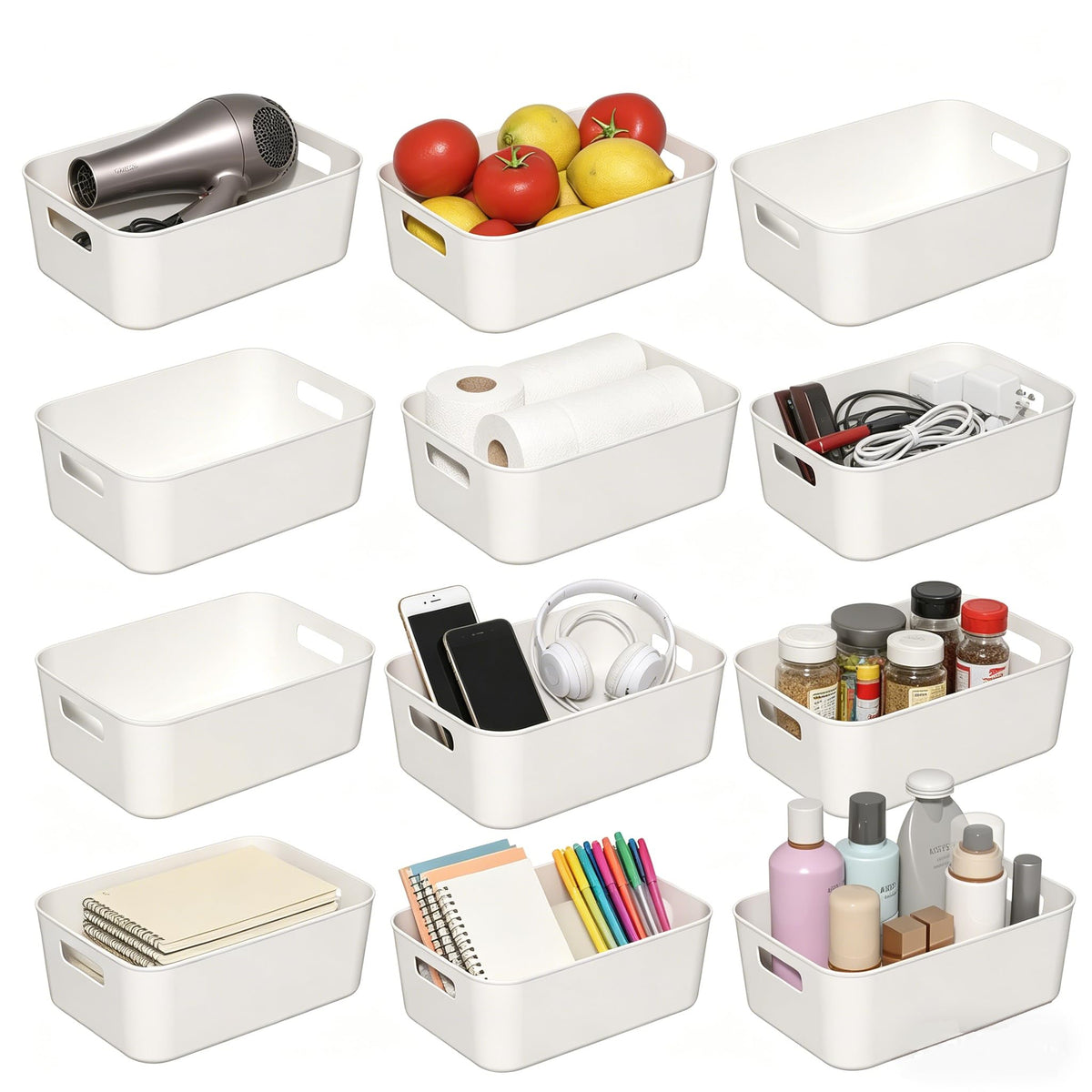 Afromy Plastic Storage Bins, 12Pack Organizer Baskets, White