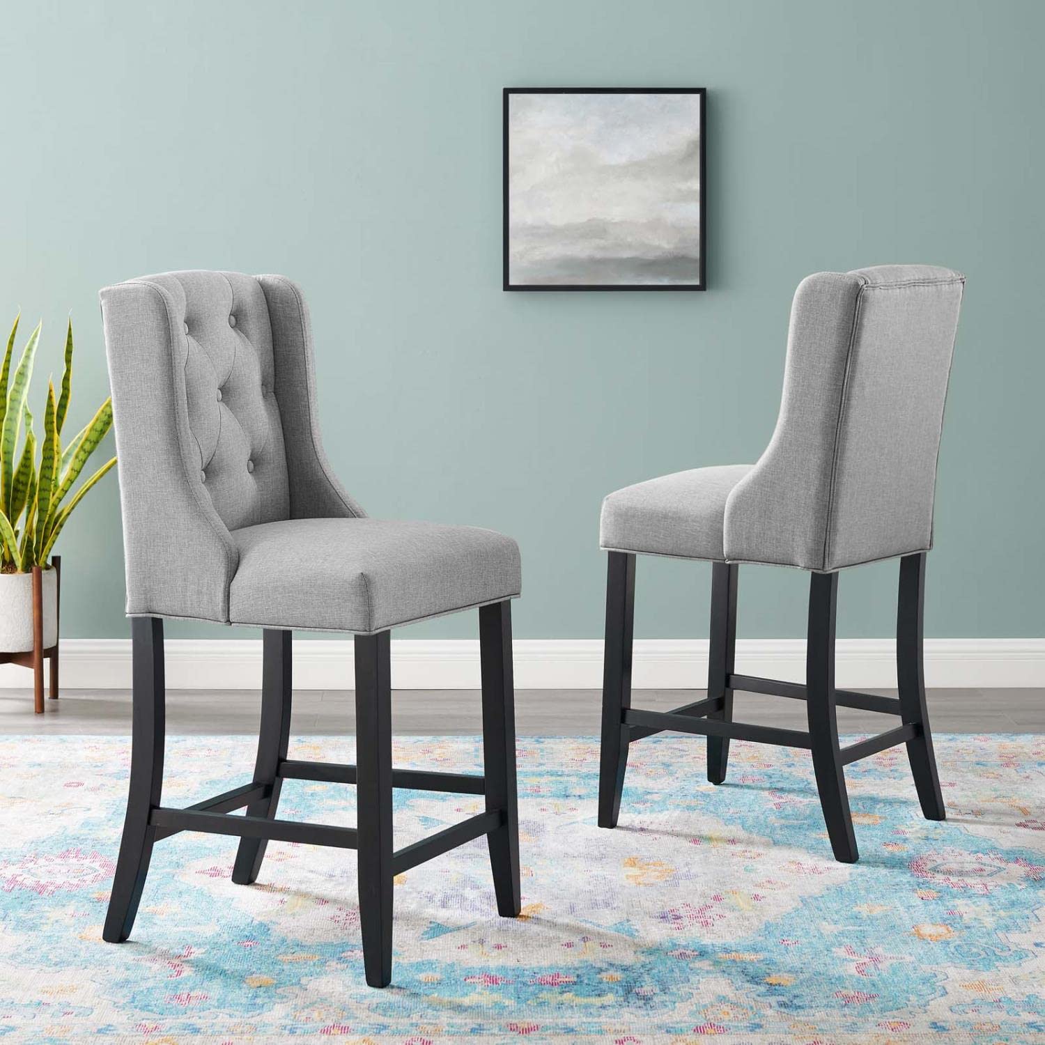 Modway Baronet Bar Upholstered Fabric, Counter Stools - Set Of 2, Light Gray