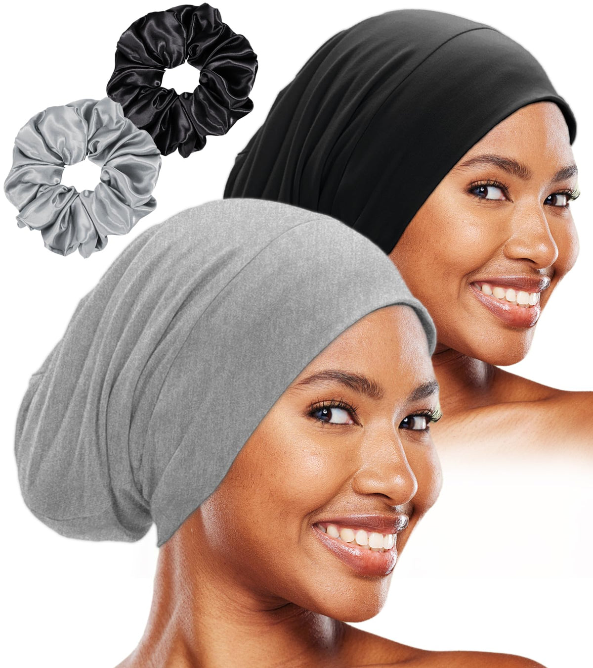Sleep Cap Bonnet for Sleeping Black Women, Adjustable Cooling Ice Silk Lined Bonnet for Curly Braids Hair Cover Beanie Hat