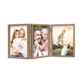 3 Picture Frame 4x6 Triple Hinged MDF Wood Grain with Glass Front Three Opening Photo Frame Stand Vertical on Tabletop