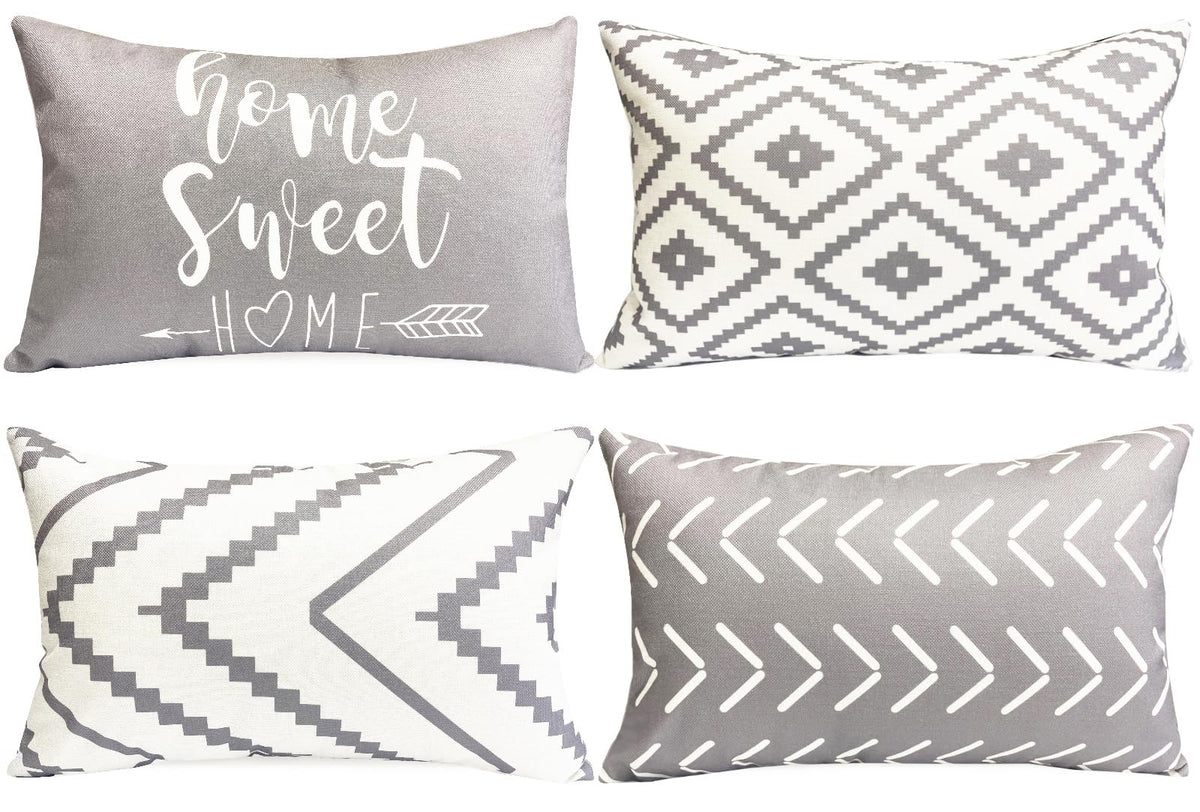 Decorative Throw Pillow Covers 12X20 Inch Grey Pillow Covers For Couch Sofa Living Room Bedroom,Farmhouse Outdoor Throw Pillow C