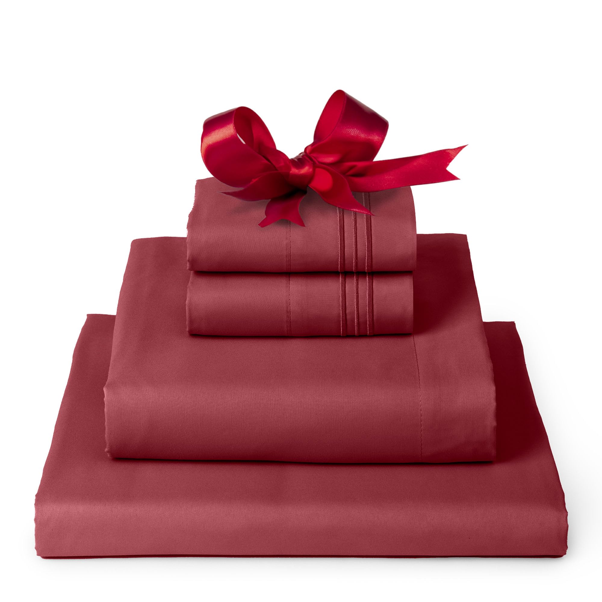 Mellanni Twin Sheet Set - 4-Piece Iconic Collection Bedding, (Including 2 Pillowcases), 16-Inch Deep Pocket, Easy Care, Extra Soft, Cooling Sheets, Brushed Microfiber - Brick Red