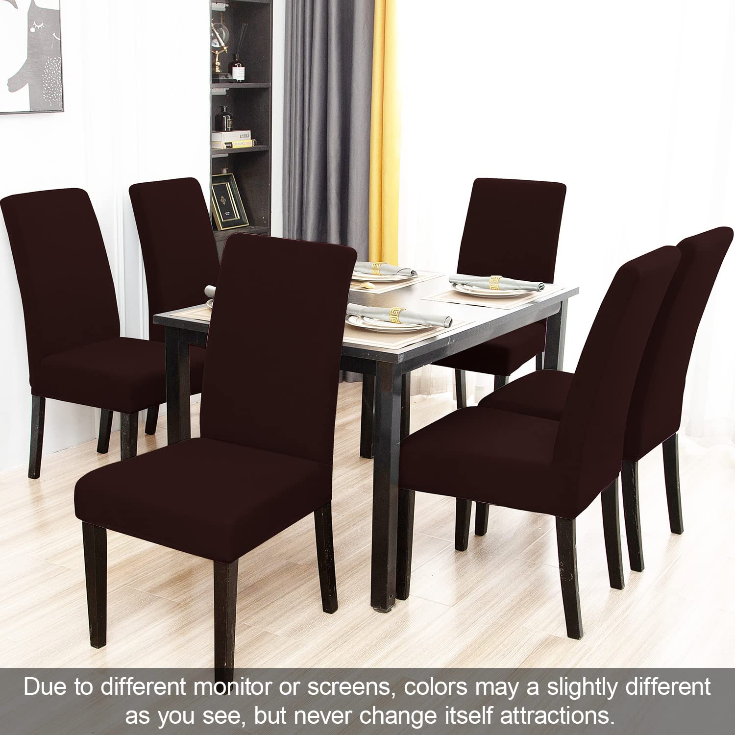 Jqinhome Dining Room Chair Covers Set Of 8, High Stretch Chair Slipcover Removable Washable Chair Seat Protector Cover For Home Party Hotel Wedding Ceremony (Coffee)