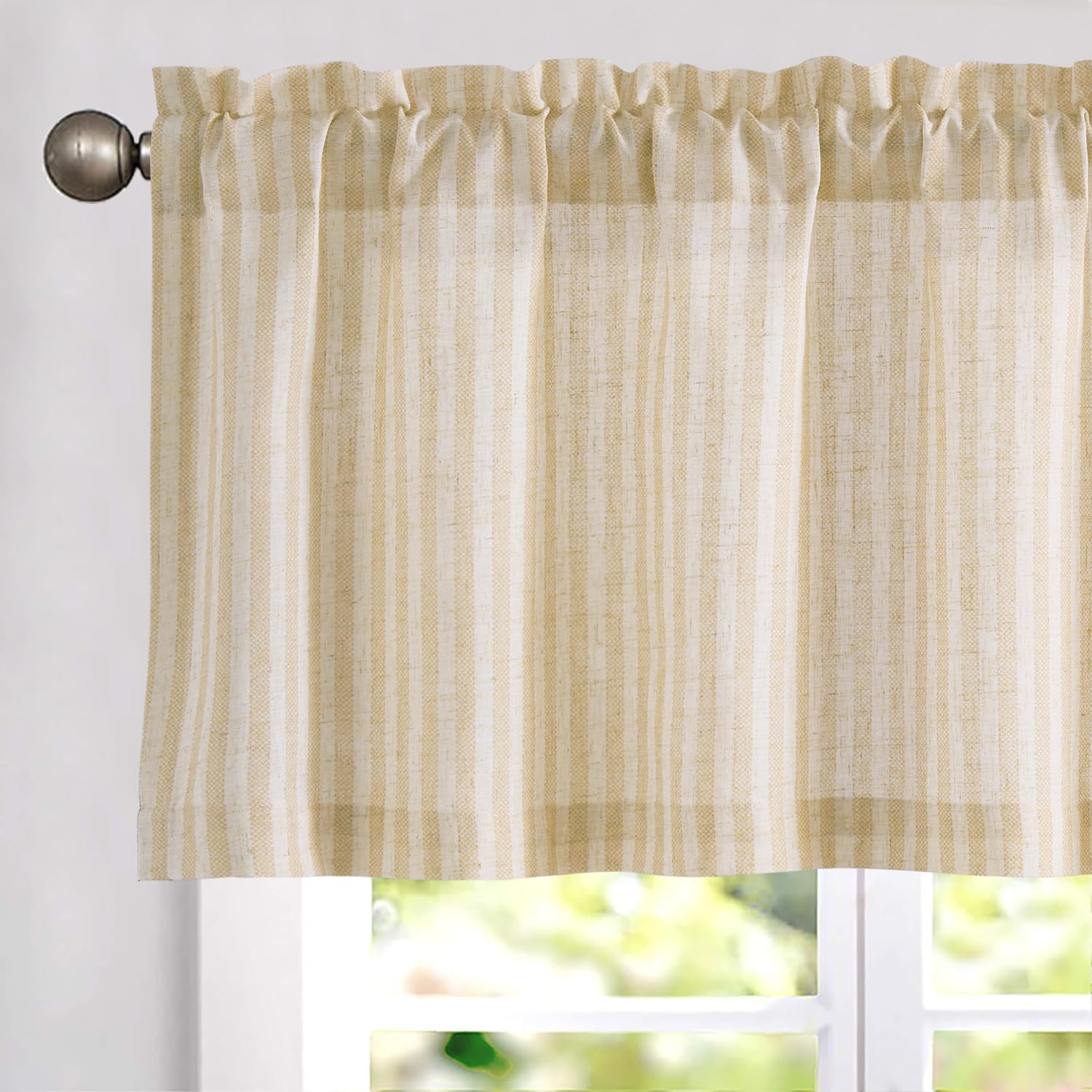 Jinchan Valance Curtain Linen Textured Striped Window Curtains For Living Room Light Filtering Pinstripe Valance For Windows Tic