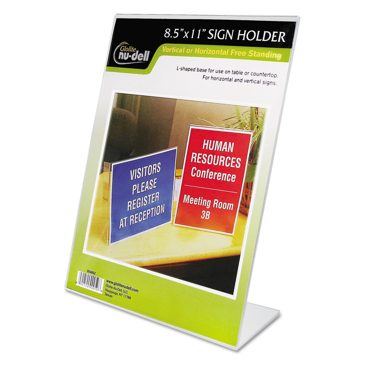 Nudell 35485Z Clear Plastic Sign Holder, Stand-Up, Slanted, 8 1/2 X 11