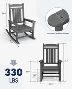 Kingyes Outdoor Rocking Chairs, Hdpe All-Weather Patio Rocking Chairs High Back Porch Rocker For Adult, Gray