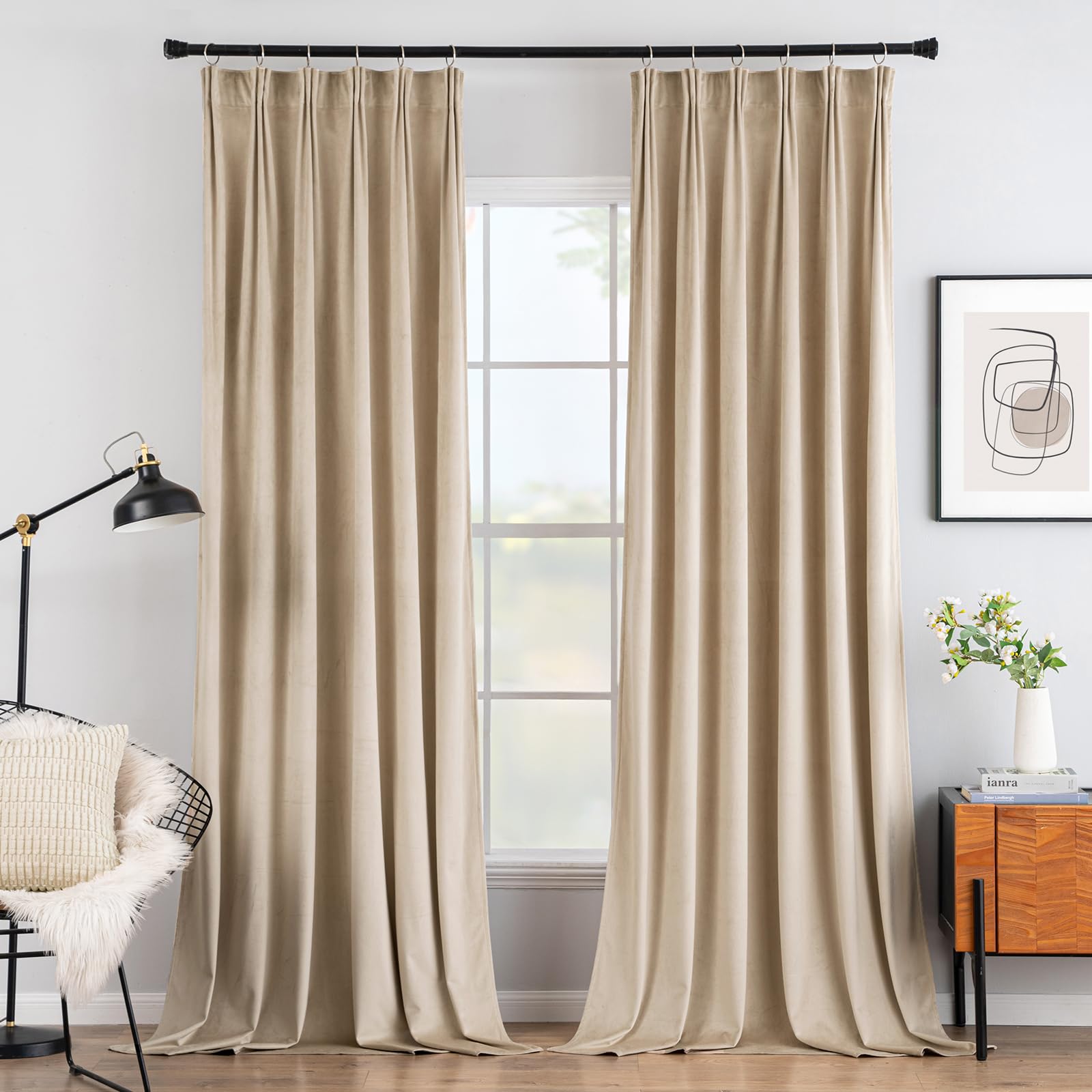 MIULEE Velvet Curtains 90 inches - Pinch Pleat Luxury Room Darkening Curtains for Bedroom Living Room Thermal Insulated Super So