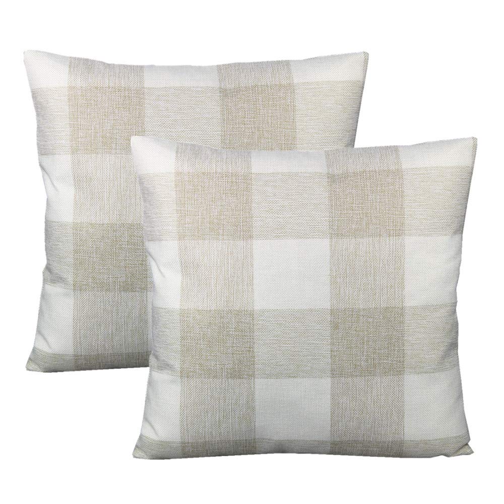 Vakado 20X20 Inch Throw Pillow Covers Farmhouse Buffalo Plaids Rustic Beige White Retro Check Square Decorative Cushion Cases Ho