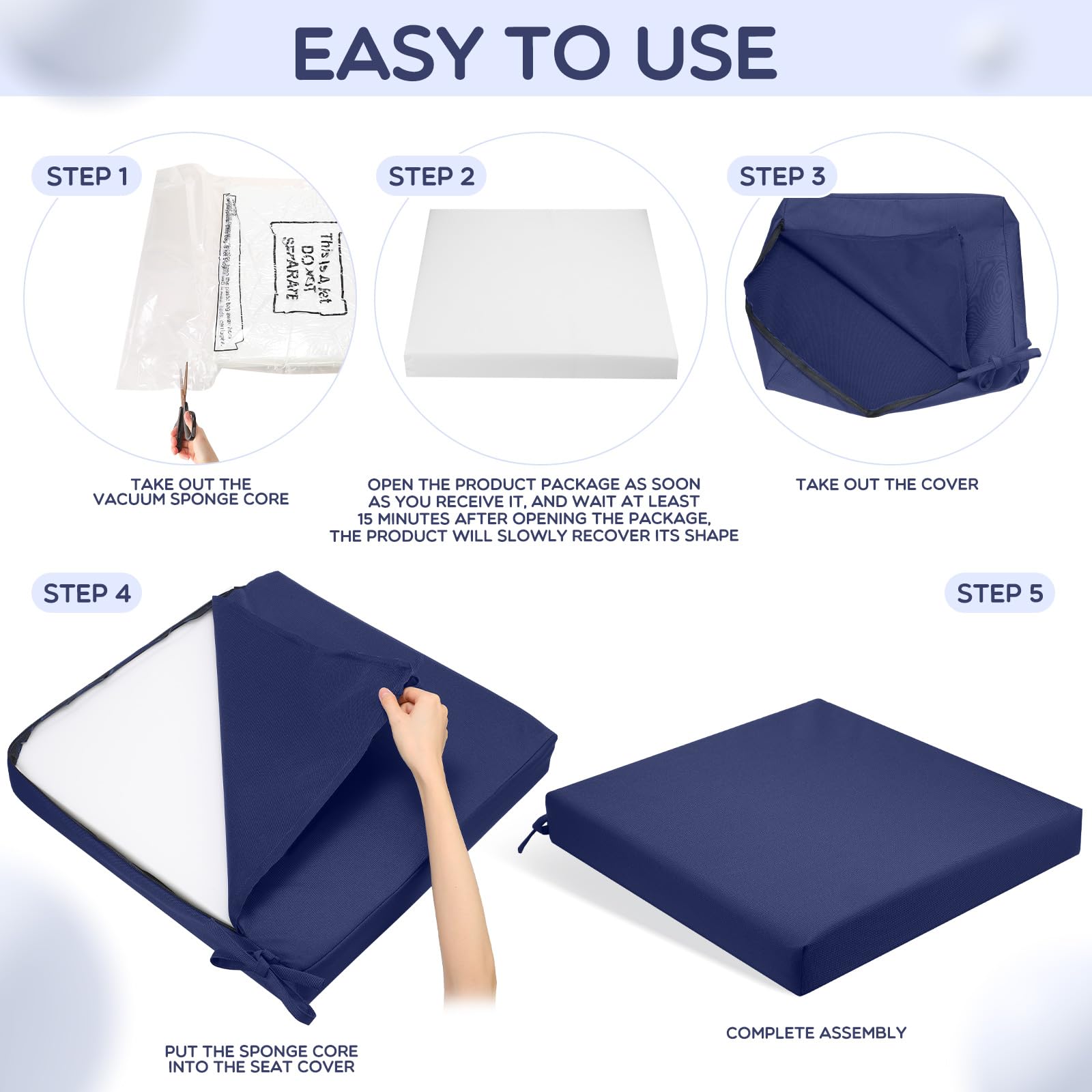 Preboun 6 Pack Outdoor Chair Cushions, 19' X 19' X 3' Patio Chair Cushion Waterproof Outdoor Seat Cushions With Ties Replacem