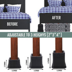 Btsd-Home Bed Risers 2, 3 Or 4 Inch Heavy Duty Furniture Risers Adjustable Dorm Bed Lifts Risers Table Desks Legs Blocks 4 Pack