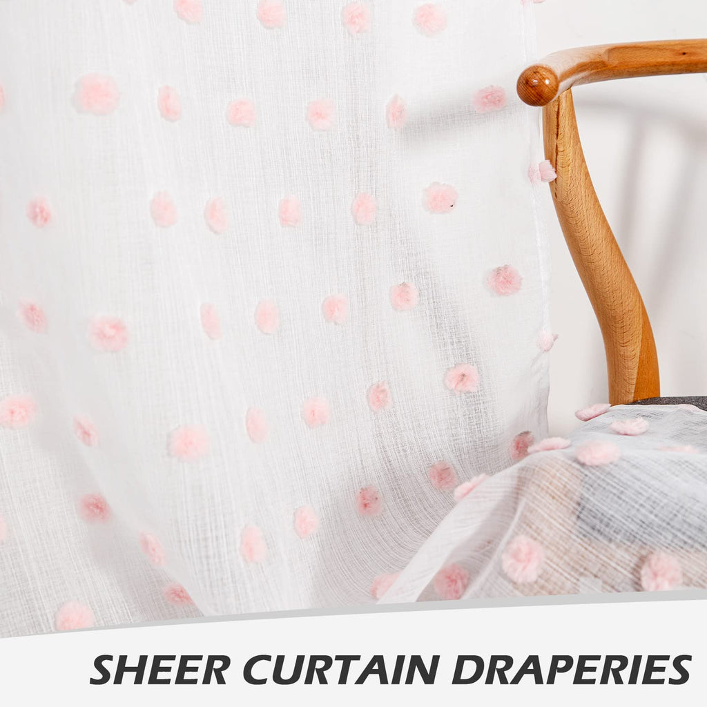 Mysky Home Kitchen Curtains Pink Curtains For Girls Bedroom 45 Inch Pom Pom Sheer Curtains Light Filtering Nursery Girls Kids Room Rod Pocket Cafe Small Window Panels 38 X 54 In Set Of 2