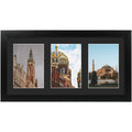 Golden State Art, 9x18 Black Wood Frame - Black Mat for Three 5x7 Pictures - Sawtooth Hangers- Swivel Tabs - Wall Mounting - Lan