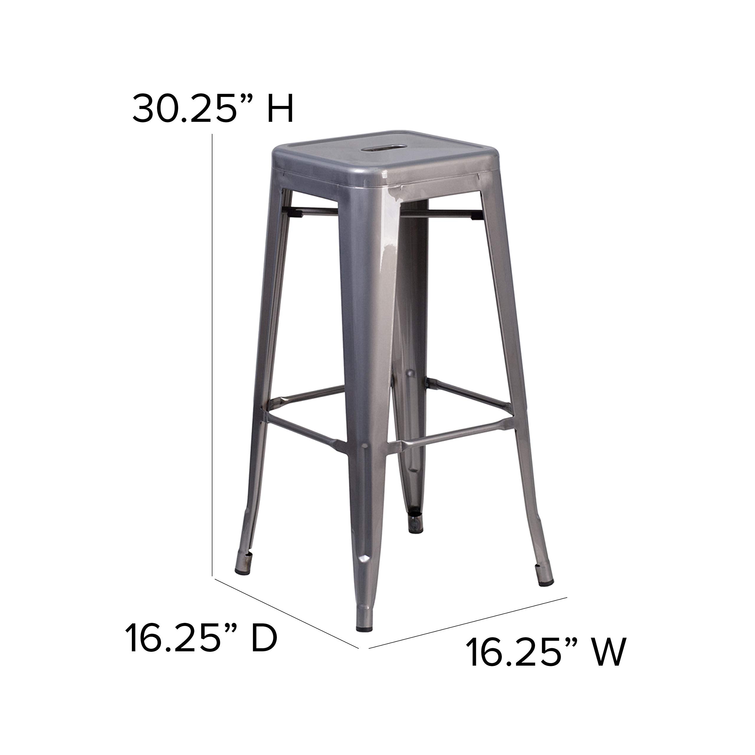 Flash Furniture Lincoln 30'' High Backless Clear Coated Metal Indoor Barstool with Square Seat