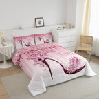 Woman Pink Bedding Set King Size,Flowers Butterfly High Heels Comforter Set For Kids Girls Home Decor,Fantasy Glitter Quilt Set Romantic Paris Duvet Insert,2 Pillowcases,Valentine Day Gifts