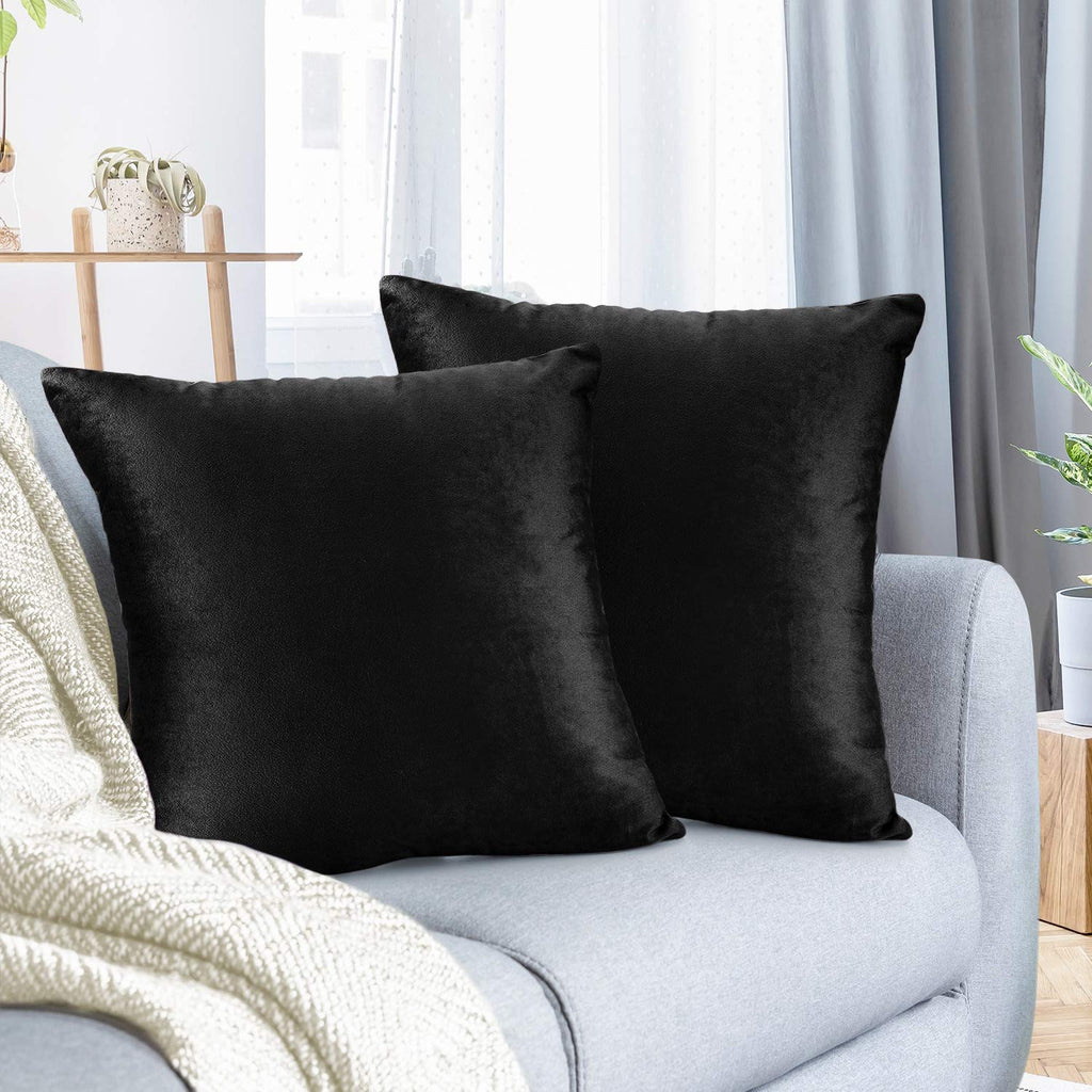 Nestl Throw Pillow Covers, Cozy Velvet Decorative Black Pillow Covers 18 X 18 Inches, Soft Solid Couch Pillow Covers For Sofa, B