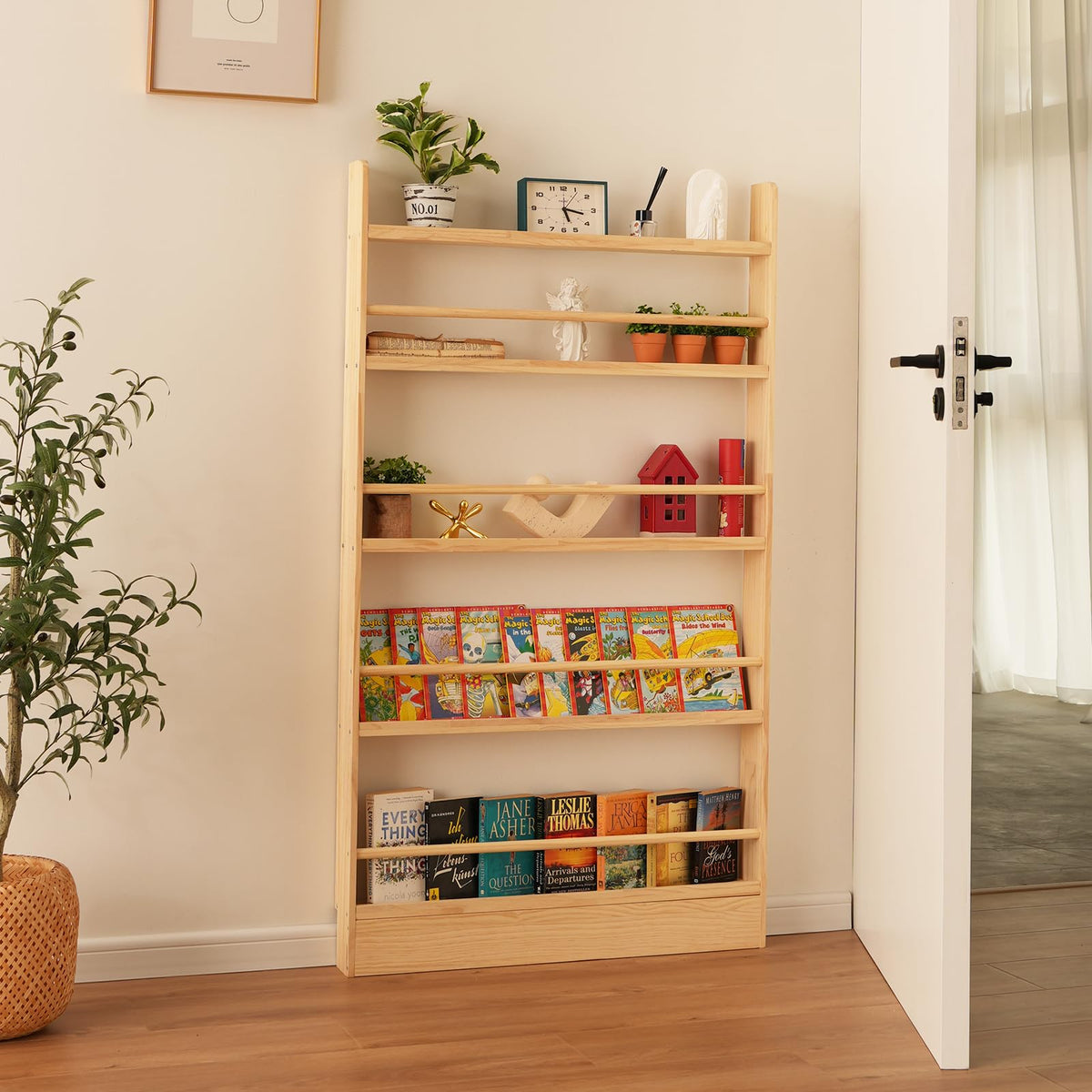 Baveke 5 Tier Behind The Door Bookshelf, Natural