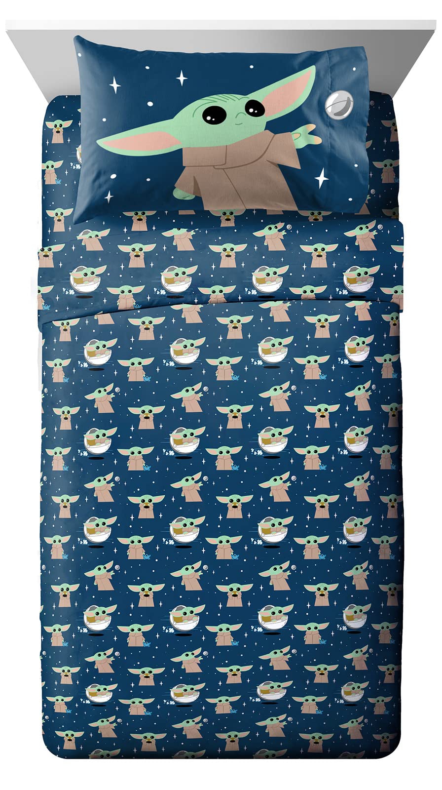 Jay Franco Star Wars The Mandalorian Hello Grogu Twin Size Sheet Set - 3 Piece Set Super Soft And Cozy Kids Bedding - Fade Resis