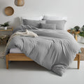 Mildly Super Soft Duvet Cover - 100% Washed Microfiber Light Grey Comforter Cover Set 3 Pieces With Zipper Closure & Corner Ties