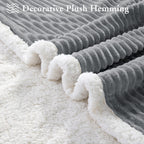 Lbro2M Striped Sherpa Fleece Bed Blanket King Size, Super Soft Fuzzy Plush Warm Cozy Fluffy Microfiber Couch Throw Velvet Double Reversible Luxurious Blankets (90X104),Grey