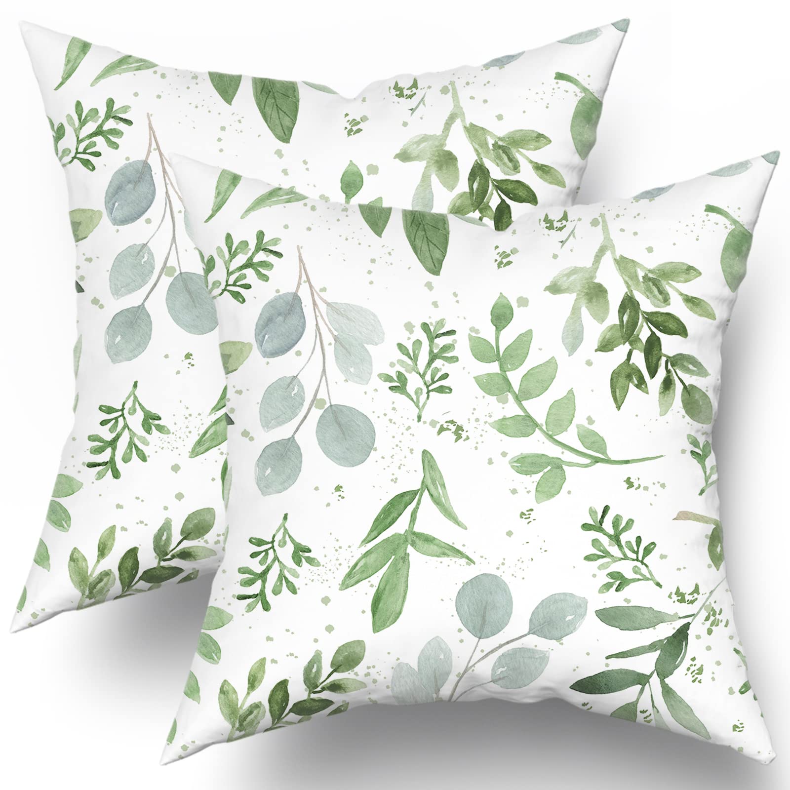 Sage Green Pillow Covers 18X18 Inch Spring Watercolor Eucalyptus Floral Pillowcase Set Of 2 Leaf Print Throw Pillow Covers Soft