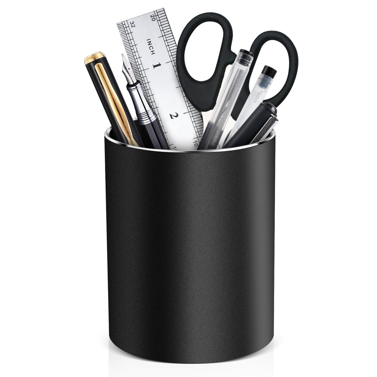 Metal Pen Holder For Desk Round Aluminum Desktop Organizer And Makeup Brush Holder Storage Box For Office, School, Home, And Kid