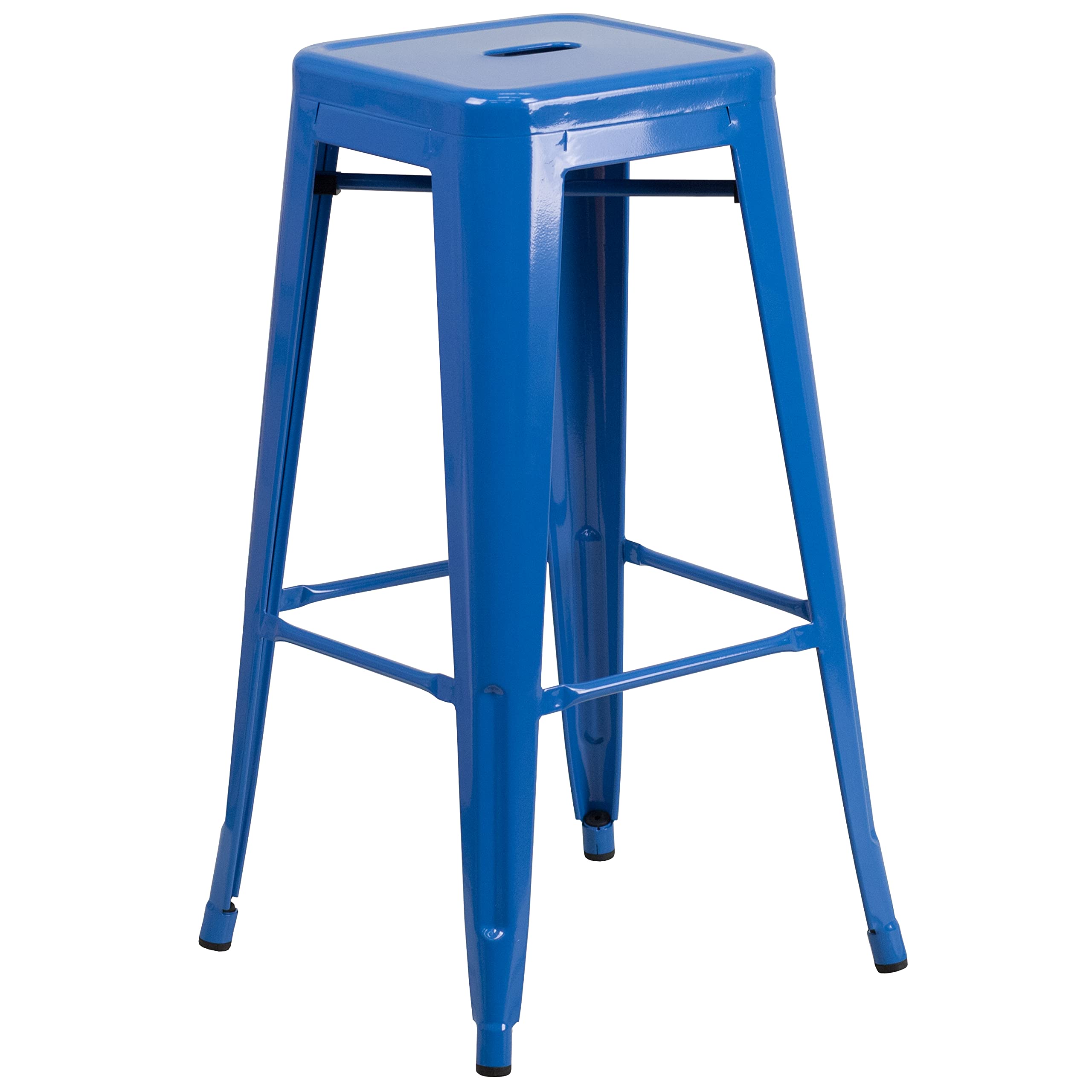 Flash Furniture Commercial Grade 30" Round Blue Metal Indoor-Outdoor Bar Table Set with 2 Square Seat Backless Stools