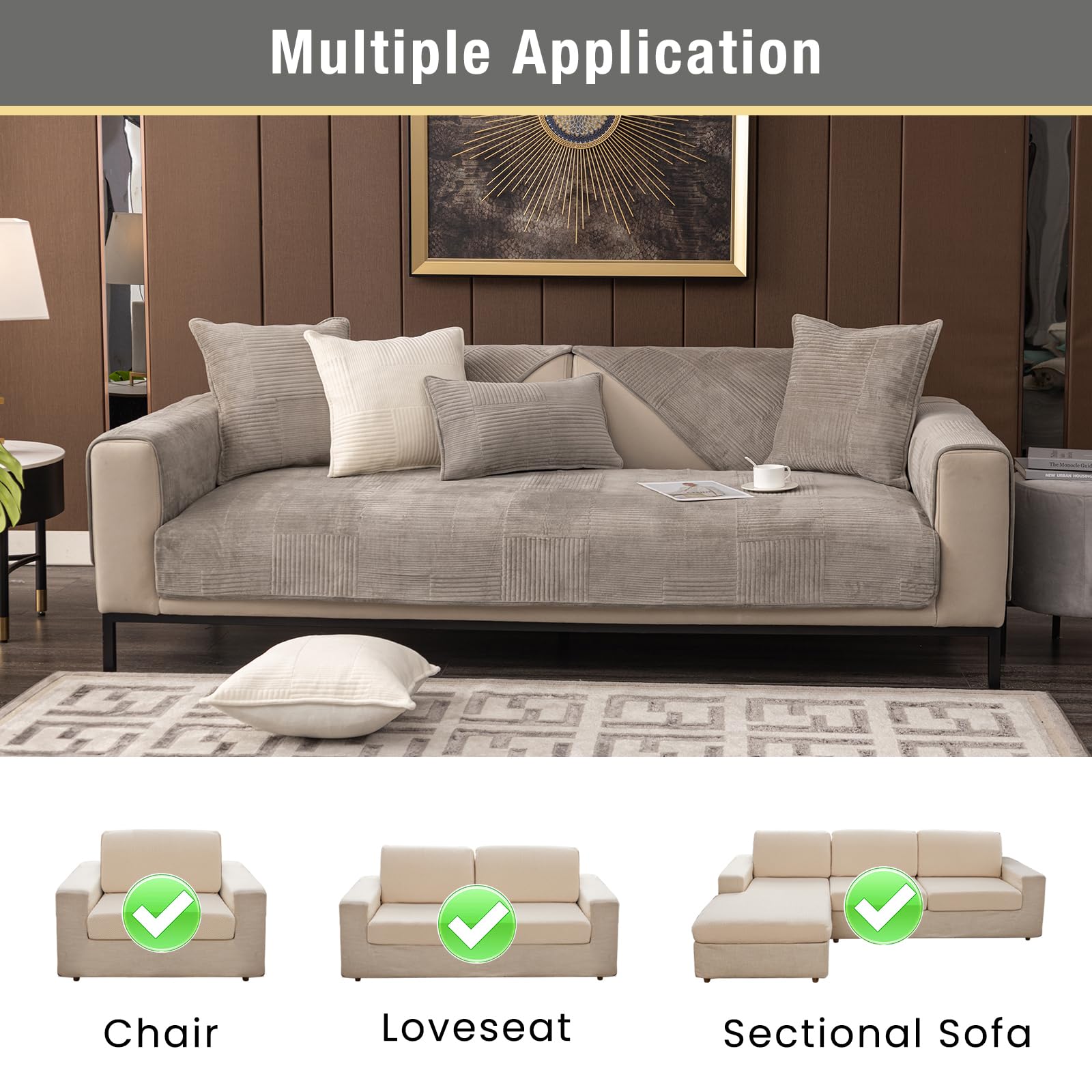 Tewene, Sectional Sofa Cover Velvet Sofa Cover Anti-Slip L Shaped Couch Cover Sectional Couch Cover For Dogs Couch Cover 2 Cushi